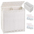 SETVSON Laundry Hamper with Lid Wicker Laundry Basket 112 L (29.6 Gal) Laundry Hampers Handwoven Rattan Clothes Hamper with Handles 3 Removable Liner Bag, 6 Mesh Bags for Bathroom Bedroom White - color: White, size: 29.6 Gal