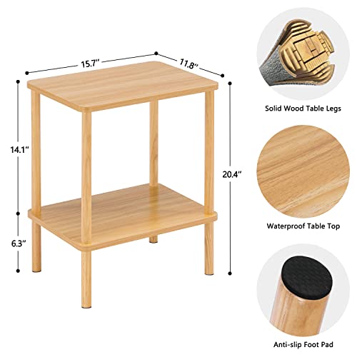 Apicizon 2 Tier End Table Set of 2, Small Side Table with Solid Wood Legs, Boho Bedside Table with Storage Shelf, Nightstand for Small Spaces, Bedroom, Living Room, Entryway, Easy Assembly, Natural - color: Natural, size: 2 Set, style: 2 Tier
