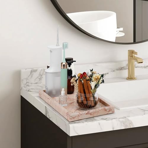 Marble Bathroom Tray,Pure Natural Vanity Tray,Marble Trays for Kitchen Counter Non-Ceramic/Non-Resin,Stone Tray 12 x 8 inch (Pink) ﻿ - color: Pink