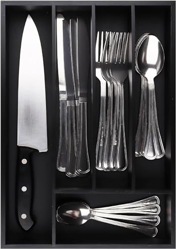 Pristine Bamboo Silverware Organizer - Kitchen Drawer Organizer and Utensil Organizer - Cutlery Tray – Flatware, Utensil and Silverware Holder - Silverware Tray for Drawer (5-Slots, Black) - color: Black, size: 5 Slot
