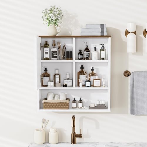 Bathroom Wall Storage Cabinet Fluted,Modern Over The Toilet Storage Cabinet Medicine Cabinet with Adjustable Shelves, Wood Curved Profile Wall Mounted Storage Organizer(White Wood, Medium) - color: White Wood, size: Medium
