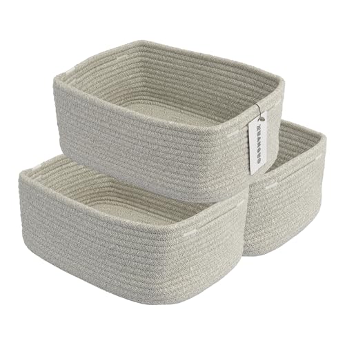 XUANGUO Small Woven Storage Baskets 13“X9”X5“ Decorative Rope Bins for Organizing Shelves, Closets, and Toys, Empty Gift Baskets, Cute Organizer Basket for Home and Office (grey, Large) - color: grey, size: Large