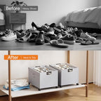 HOUSE AGAIN Shoe Organizer for Closet, Foldable Shoe Storage Organizer Box with Wheels and Adjustable Dividers, Sturdy Metal Frame Fits up to 16-32 Pairs, Large Shoes Storage with Clear Cover - size: 1 Pack