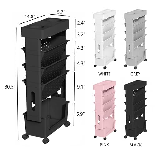 5-Tier Mobile Bookshelf, Rolling Bookcase Book Storage Rack, Movable File Folder Organizer Cart with Wheels for Home Study Office Living Room Classroom, Black - color: Black, size: 5-Tier