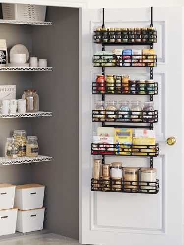 6-Tier Over The Door Pantry Organizer, Pantry Organizers and Storage, Metal Hanging Spice Rack, Over the Door Organizer for Home & Kitchen, Laundry Room Bathroom, Black - color: BlackOpenwork, size: 6-Tier
