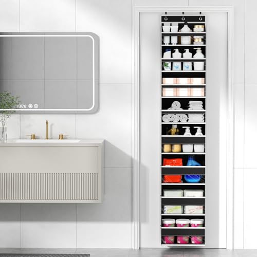 Mefirt Over The Door Organizer, 8 Shelf Door Hanging Organizers with 8 Large Capacity Pockets, Back of Door Organizer Storage Hanging Shelves for Closet Bathroom Bedroom Nursery - color: Black, size: 8-Tier