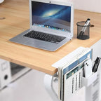 Desk Side Storage, Desk Laptop Holder with Magnetic Pen Holder, No Drill Desk Side Organizer for Office and Home Fits Flat Edge 0.3" to 2.3" - color: White