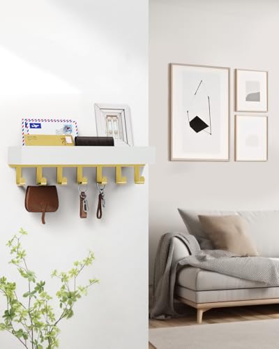 Key Holder Wall Mount Adhesive Magnetic - Hanging Key Hooks with Mail Organizer Tray for Wallet House - Keys Hanger Rack with Shelf for Camper Entryway Door Home Living Room Decor Large Gold White - color: Gold White, size: Large