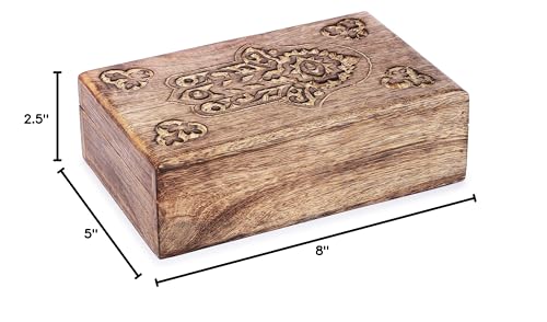 Ajuny Wooden Box with Hamsa Hand Carved Decorative Multipurpose Use Jewelry Organizer Travel Treasure Chest Trinket Holder Gift - 8 X 5 Inch - style: Hamsa Hamsa