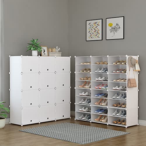 HOMIDEC Shoe Storage Cabinet, 48 Pairs Shoe Rack 3 by 8 Tier Space Saving Shoe Organizer for Closet Hallway Living Room Bedroom Garage - color: White, style: 3 by 8