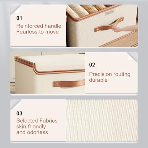 4 PCS Oxford Fabric Storage Bins with Attached Lid - Large Clothes Organizer (44x30x29cm), Breathable Collapsible Closet Bins for Clothing, Seasonal & Dorm Organization, Beige - size: 4PCS