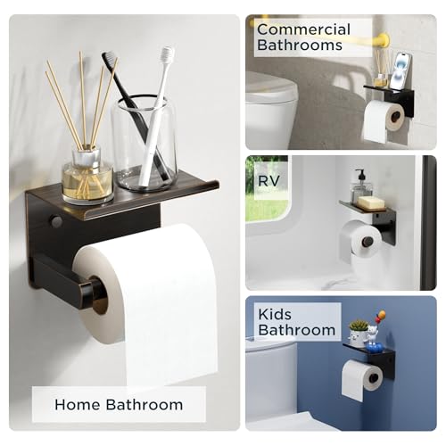 FORIOUS Toilet Paper Holder with Shelf, Adhesive or Screw Wall Mount Toilet Paper Roll Holder for Bathroom, SUS 304 Stainless Steel Commercial Toilet Tissue Holder Dispenser, Oil Rubbed Bronze - color: Oil Rubbed Bronze