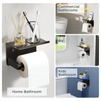 FORIOUS Toilet Paper Holder with Shelf, Adhesive or Screw Wall Mount Toilet Paper Roll Holder for Bathroom, SUS 304 Stainless Steel Commercial Toilet Tissue Holder Dispenser, Oil Rubbed Bronze - color: Oil Rubbed Bronze