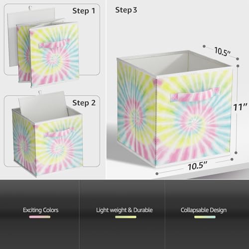 Sorbus 11 Inch Fabric Storage Cubes - Sturdy Collapsible Storage Bins & Handle - 6 Foldable Baskets for Organizing Clothes - Multi Colored Storage Baskets for Shelves (Light Tie-dye, 11 Inch) - color: Light Tie-dye, size: 11 Inch