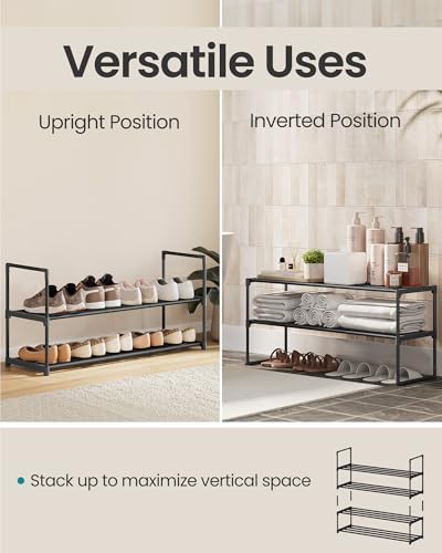 SONGMICS Shoe Rack, 2-Tier Shoe Organizer, Metal Storage Shelf, Upright or Upside Down, for 12-15 Pairs, Stackable, for Entryway, 11.8 x 36.2 x 14.6 Inches, Black ULSA12BK - color: Black, size: 2 Tiers (36.2"w)