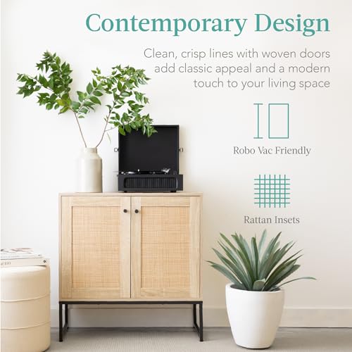 Best Choice Products 2-Door Rattan Storage Cabinet, Accent Furniture, Multifunctional Cupboard for Living Room, Hallway, Kitchen, Sideboard, Buffet Table w/Non-Scratch Foot Pads - Natural - color: Rattan, Natural