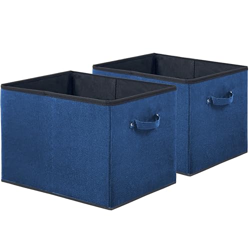 Simple Houseware 15 x 13 Inch Collapsible Fabric Storage Bin with Handles, 2 Pack, Steel Blue - color: Steel Blue