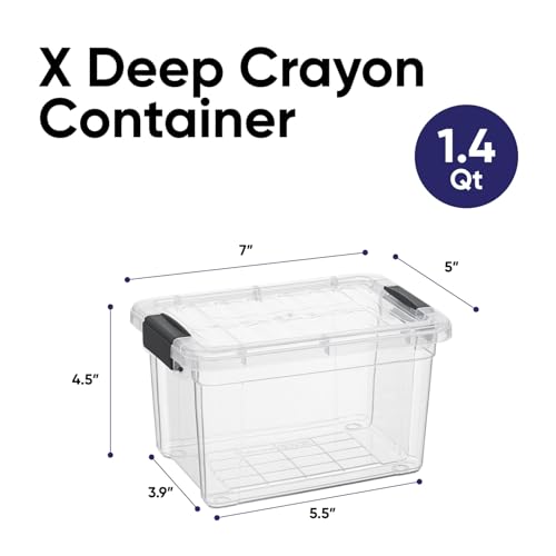 Superio Mini Storage Container Plastic Crayon Box Art Supplies and Sewing Case Stackable Clear Small Organizer for Beads, Stationery, Chalk, and Food, 1.4 Quart - size: 1.4 Quarts