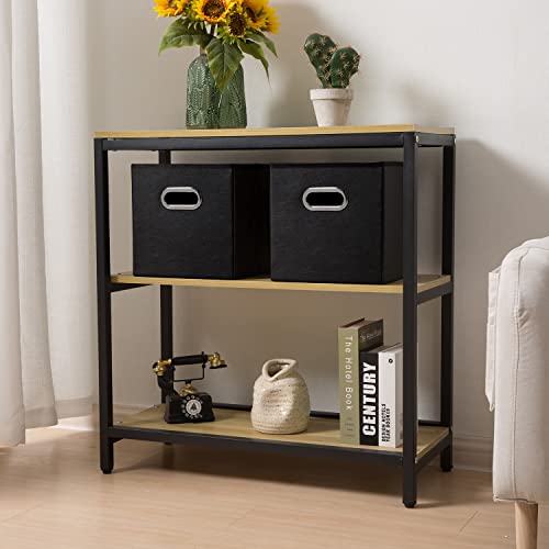 PRANDOM Leather Foldable Cube Storage Bins 11x11 inch [2-Pack] Fabric Storage Baskets Cubes Drawer with Cotton Handles Organizer for Shelves Nursery Closet Bedroom Clothes Black - color: Black, size: 11x11 in(2-Pack)