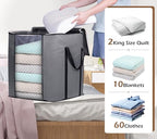 SLEEPING LAMB 120L Extra Large Blanket Storage Bags Breathable Clothes Storage Containers for King Comforter Bedding Pillow Sheet, Reinforced Handles, Grey - size: 20"L x 16"W x 22.3"H