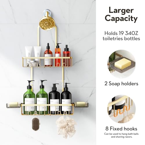 Shower Caddy Hanging, Shower Organizer Hanging, Aluminum Shower Racks for Inside Shower with Hooks for Razor, Never Rust Bathroom Organizers and Storage with Soap Holder, Gold - color: Gold