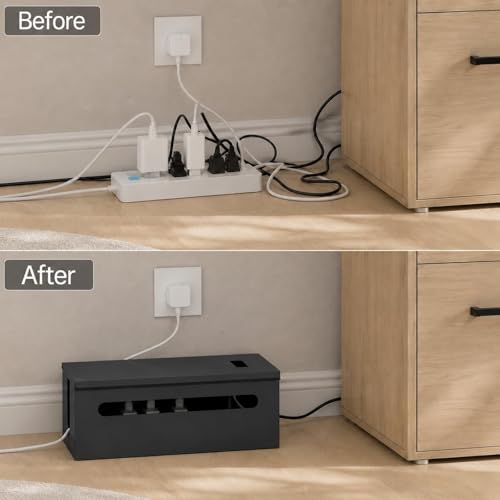 0.6mm Metal Cable Management Box Large Cable Organizer Box and Power Strip Box for Electrical Cord Hiding, Home Office Floor Cables Hider, TV Wires Storage Organization - color: Black