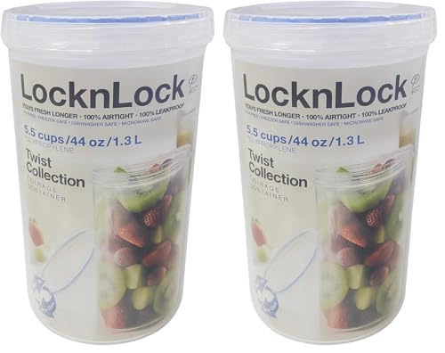 LocknLock Easy Essentials Twist Food Storage lids/Airtight containers, BPA Free, Tall-44 oz-for Pasta, Clear (Pack of 2) - size: 44 Ounce (Pack of 2)