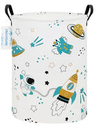 LANGYASHAN Storage Bin, Canvas Fabric Collapsible Organizer Basket for Laundry Hamper,Toy Bins,Gift Baskets, Bedroom, Clothes,Baby Nursery (Round space astronaut) - color: A Space astronaut