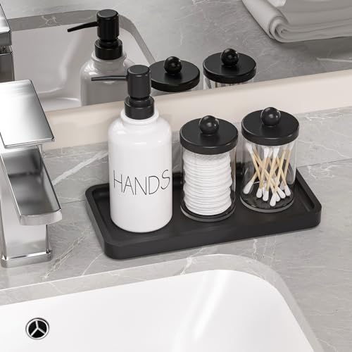 Weenson Small Bathroom Vanity Tray for Countertop Makeup Perfume Jewelry Decor Candle Keys, Small Black Kitchen Tray for Soap Dispenser Spice Bamboo Toilet Tray 7.9" L x 4" W x 0.79" H - color: Black, size: 7.9" x 4" x 0.8"