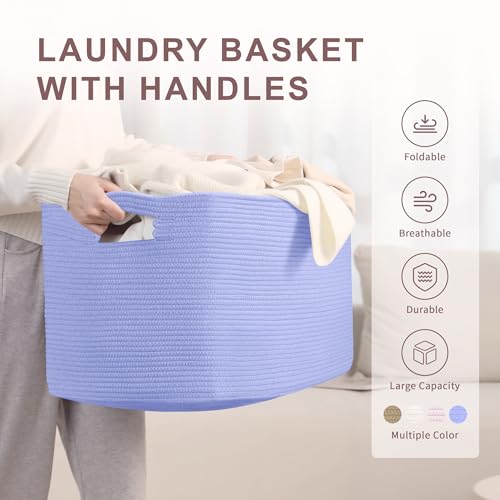 86L Large Baby Girls Laundry Basket for Nursery Storage,Cute Woven cotton Rope Baskets for Kids Toy，Gifts, Boho Square Wicker Blanket hamper for Living Room,Bedroom Dirty Clothes,Blue Purple - color: Blue Purple, size: 86L