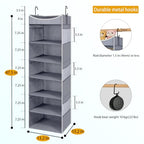 6-Shelf Hanging Closet Organizer and Storage with 6 Side Pockets, Collapsible Closet Hanging Shelves for Storage, Grey - size: 6-shelf