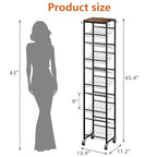 10 Tier Rotating Vertical Shoe Rack Tower, Wooden Tall Shoe Storage Organizer with Hooks, Sturdy Metal Narrow Shoe Shelf for 20 Pairs, Space Saving Rack for Closet Entryway, Rustic Brown - size: 10-tier(13.9 × 11.2 × 65.4)