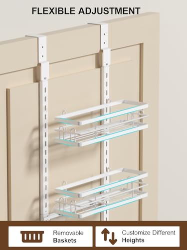 Delamu 9-Tier Over the Door Pantry Organizer, Adjustable Pantry Door Organizers and Storage, Metal Hanging Basket Wall Spice Rack Seasoning Organizer, Door Organizer Kitchen Bedroom Bathroom,12"White - color: White, size: 9 Tier-S