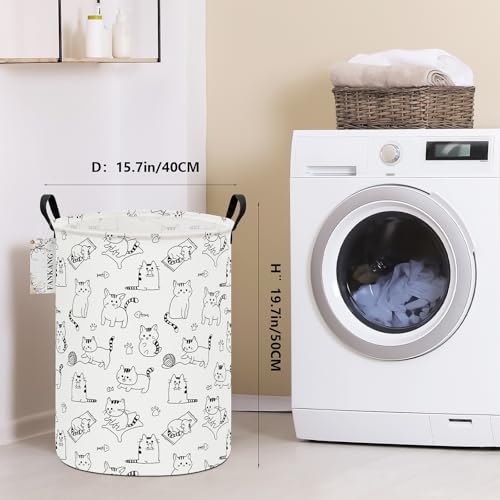 LANGYASHAN Laundry Basket Canvas Fabric Collapsible Organizer Basket for Storage Bin Toy Bins Gift Baskets Bedroom Clothes Children Nursery Hamper (Cat) - color: Round Cat