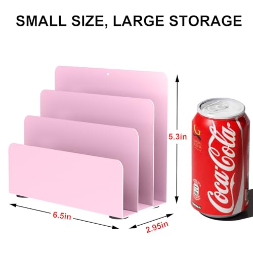 Mail Organizer Countertop, Small Desk File Organizer, Metal File Holder - Essential Workspace Organizers for Office Desk, Home Office (Pink) - color: Pink