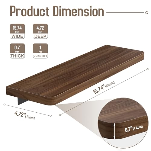 Danpoo 16 inch Solid Walnut Floating Shelf - Large, Heavy Duty Wall Shelf for Kitchen, Living Room, Bathroom, Built to Hold Books, Kitchenware, & Heavy Decor - color: Black, size: 16 inch