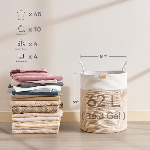 Nunsino Laundry Hamper 62L,Large Laundry Basket for Clothes,Decorative Storage Basket for Blankets,Cotton Rope Woven basket for bedroom,Brown White - color: Brown&White, size: 62L/16.3Gal
