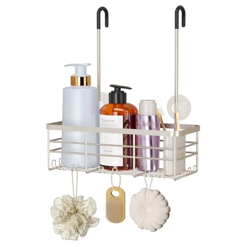 HapiRm Hanging Shower Caddy Organizer - No Drilling Shower Organizer with Hooks, Rustproof & Waterproof 304 Stainless Steel Bathroom Shelves - Brushed Nickel (1 Basket) - color: Brushed Nickel- 1 Basket