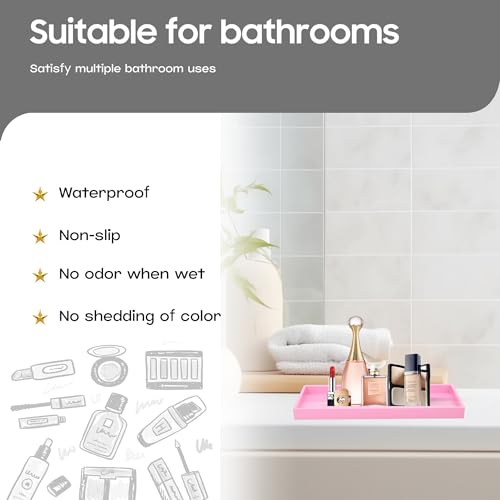 Vanity and Bathroom Tray, 9.8" ABS Countertop Organizer,Waterproof Vanity Tray for Toilet Tank,Perfume,Soap,Keys,Bathroom Accessories,Kitchen and Bath Trays,Non Slip Small Trays,Pink - color: Pink, size: 9.8" x 4.7" x 0.7"