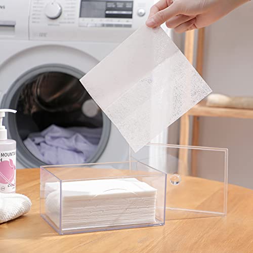 zoocatia Farmhouse Laundry Dryer Sheet Holder Clear Detergent Pods Container Dryer Balls Dispenser with Lid, Organization and Storage Box for Laundry Room, Bedroom, Desk - color: Clear
