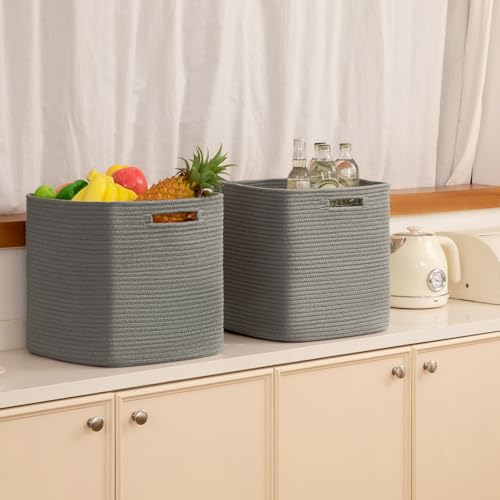 OIAHOMY Storage Cubes, 13 Inch Cube Storage Organizer, Collapsible Storage Bins, Baskets for Organizing, Storage Bins for Shelves-Dark Grey, 2-PACK - color: Dark Grey, size: 2Pcs-13*13*13inch