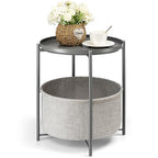 danpinera Round Side Table with Fabric Storage Basket, Metal Side Table Small Bedside Table Nightstand with Removable Tray Top for Living Room, Bedroom, Nursery, Laundry, Gray - color: Grey