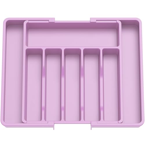 Lifewit Silverware Drawer Organizer, Expandable Utensil Tray for Kitchen, BPA Free Flatware and Cutlery Holder, Adjustable Plastic Storage for Spoons Forks Knives, 13-22 x 15", Purple - color: Purple, size: XL (13-22''W x 15''D)