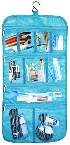 Freegrace Premium Hanging Toiletry Bag for Travel - Cosmetic, Jewelry, Toiletry, Makeup & Accessory Storage Organizer Bag, Large Size for Women & Men - color: Aquamarine