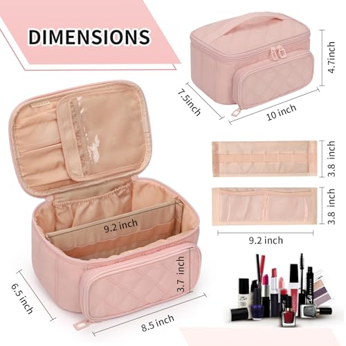 OCHEAL Makeup Bag, Multifunctional Make Up Bags Large Compact Makeup Bag Organizer Cosmetics Toiletry Brushes Storage Makeup Case with Handle for Women Girls Makeup Case with Handle-Pink - color: 0020_Pink with front pocket, size: Medium