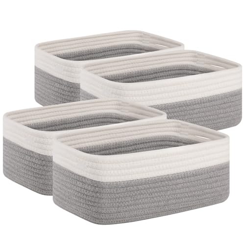 OIAHOMY 4 Pack Storage Baskets for Organizing, Small Bins for Shelves, Cute Decorative Storage Bins, Organizer Baskets for Gifts Empty, 13.8''Lx9.8''Wx5.5''H, Grey/White - color: Grey/White, size: 13.8"*9.8"*5.5"