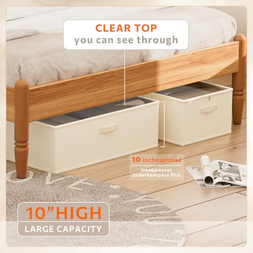 10inch 3 Pack Under Bed Storage Containers, 10 Inch Tall Underbed Clothes Storage Organizer Bin with Clear Window，Foldable Box Basket for Clothes, Closet, Bed Sheets and Blankets Beige - color: Beige