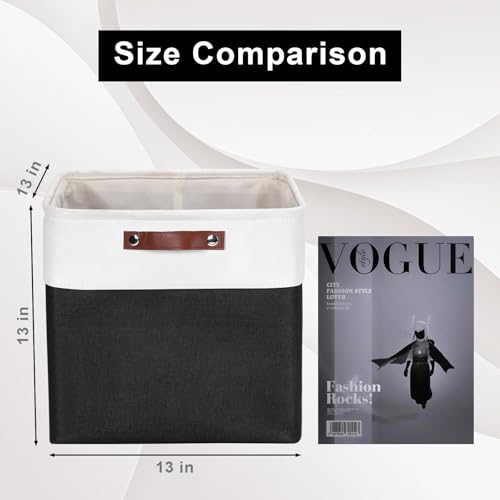 Bagnizer 13x13 Cube Storage Bins, Collapsible Fabric Storage Box, 4 Pack Closet Baskets with Handles for Organizing, Shelf, Toys, Clothes, Home, Office, Nursery (Black&White) - color: Black / Off-White, size: Cube - 13"x13"x13"