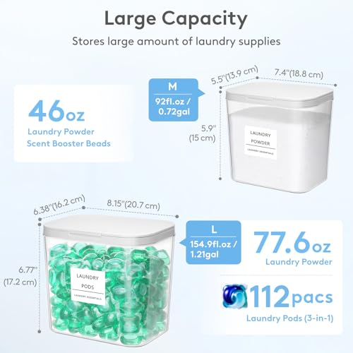Lifewit Laundry Pods Container with Pop-up Lid, Laundry Room Organization, Dryer Sheet Holder for Washing Powder Scent Booster Beads, 2700 +4500ml/0.72+1.2gal,2 Pcs - style: 0.72+1.2gal