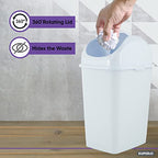 Superio Small Plastic Trash Can with Swing Top Lid, Compact Slim Waste Bin for Under Desk, Office, Bedroom, Bathroom, Dorm Room, 10 Qt. Portable Garbage Can 2.5 Gallon (White, 2 Pack) - size: 2.5 Gallon, style: 2 Pack